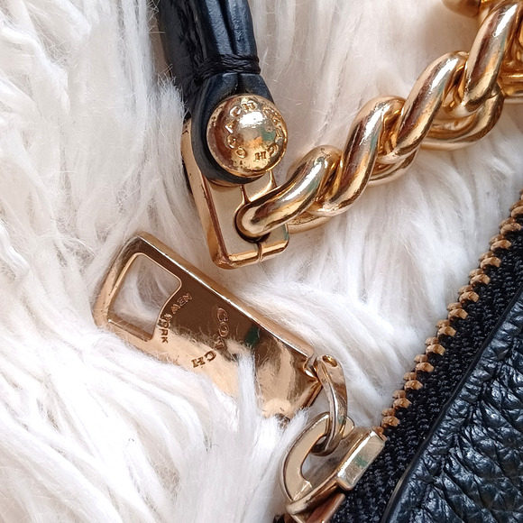 Coach Ava Chain Tote Black Pebbled Leather Large Purse Gold - Picture 12 of 12